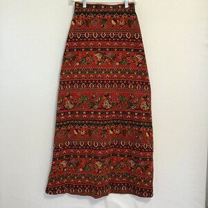 Colourful Patterned Velour A-Line Maxi Skirt Size XXS